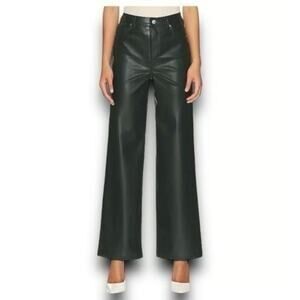 NWT Blank NYC Women's Green Vegan Leather High Rise Wide Leg Pants Size 29